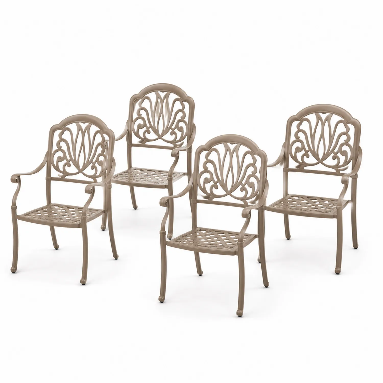 4er Set Outdoor Terrassenstühle aus Metall Beige