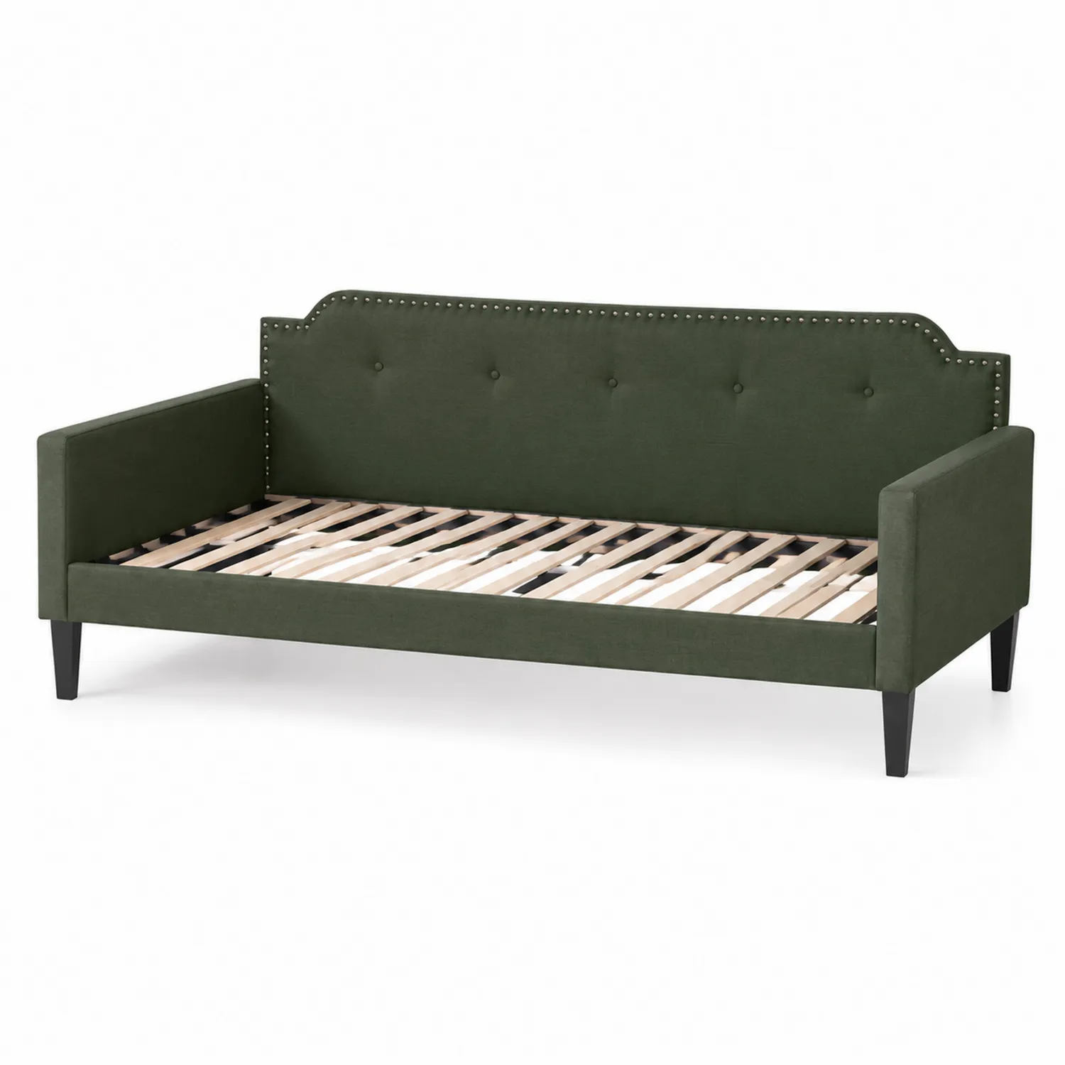 Tagesbett mit Holzrahmen und Stoffbezug aus Polyester in Dunkelgrün 200x90 cm