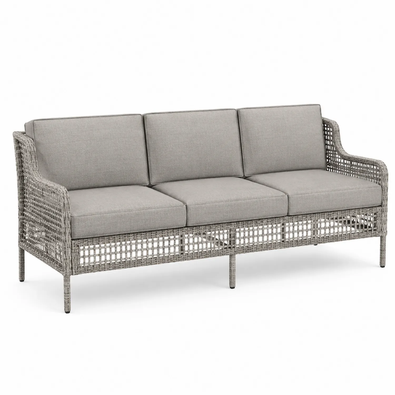 3-Sitzer Sofa Rattan-Optik Polyethylen Hellgrau 200cm