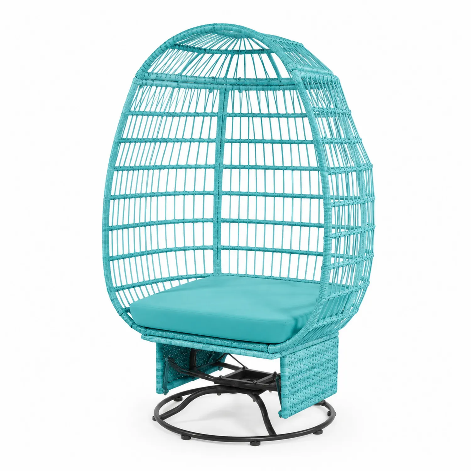 Outdoor-Sessel Rattan Eiform Stahlrahmen Petrol mit Kissen