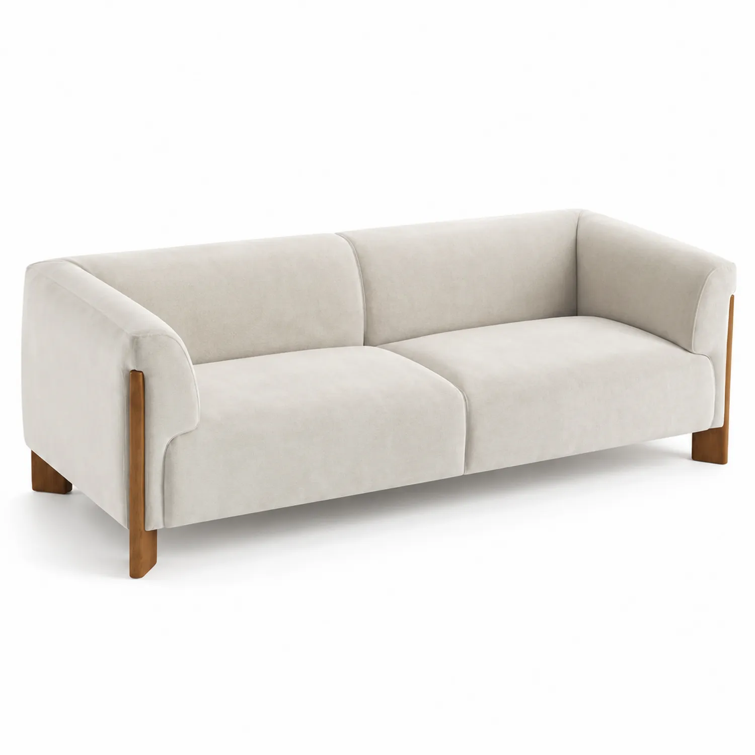 3-Sitzer Sofa aus Samt und Massivholz Beige