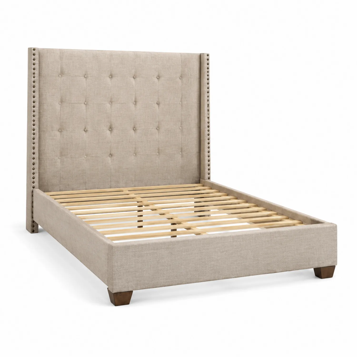 Holzbett mit Polyesterbezug Beige 200x160 cm