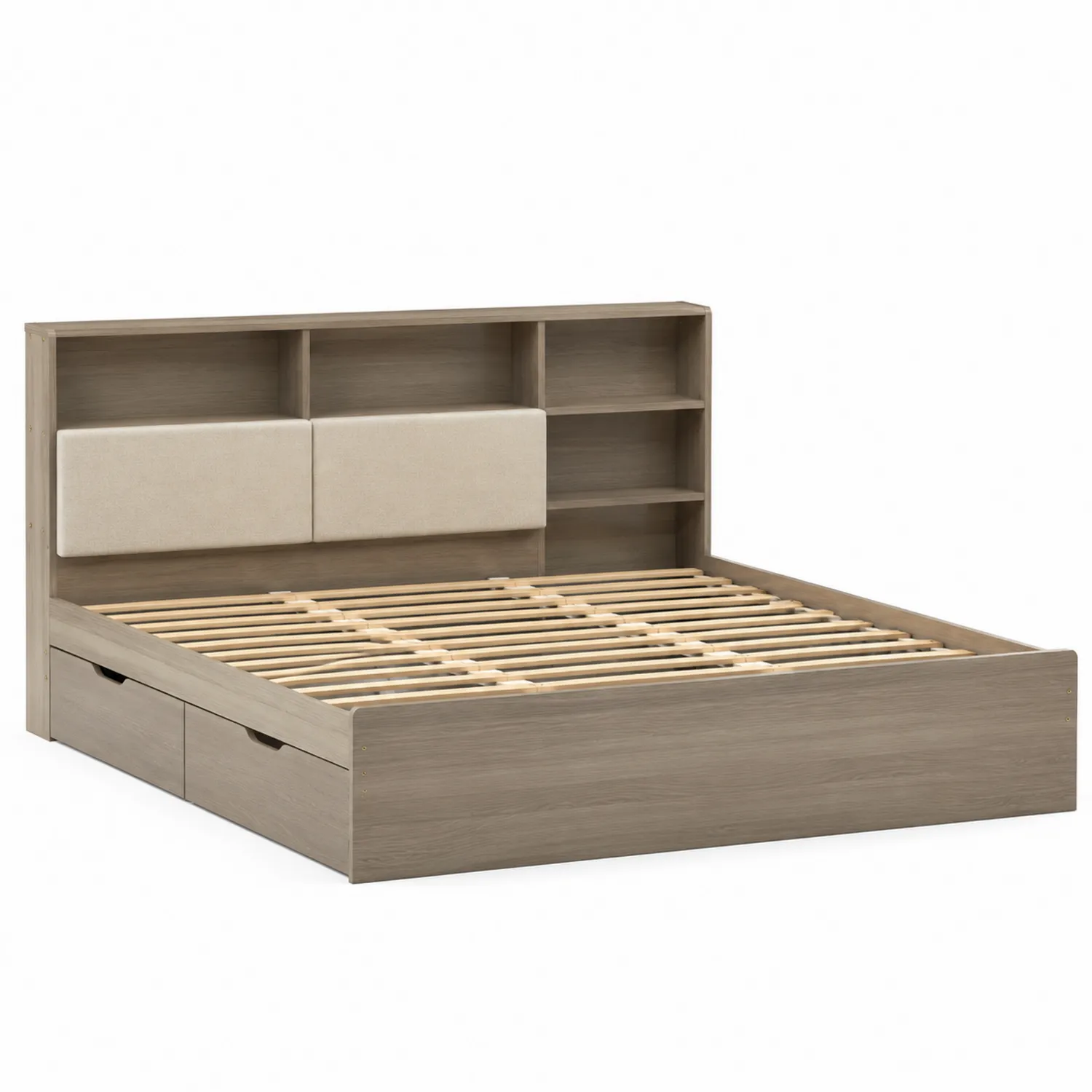 Doppelbett mit Stauraum Eiche Beige Polster 200x140 cm