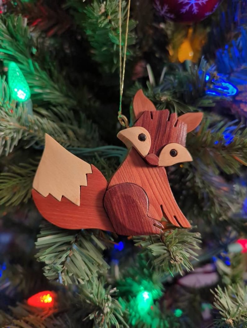 Hand-Carved Wooden Animal Christmas Ornaments
