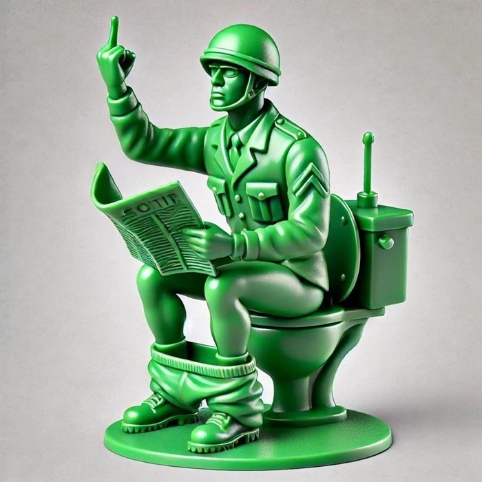 Wacky Green Soldier Sitting on a Toilet