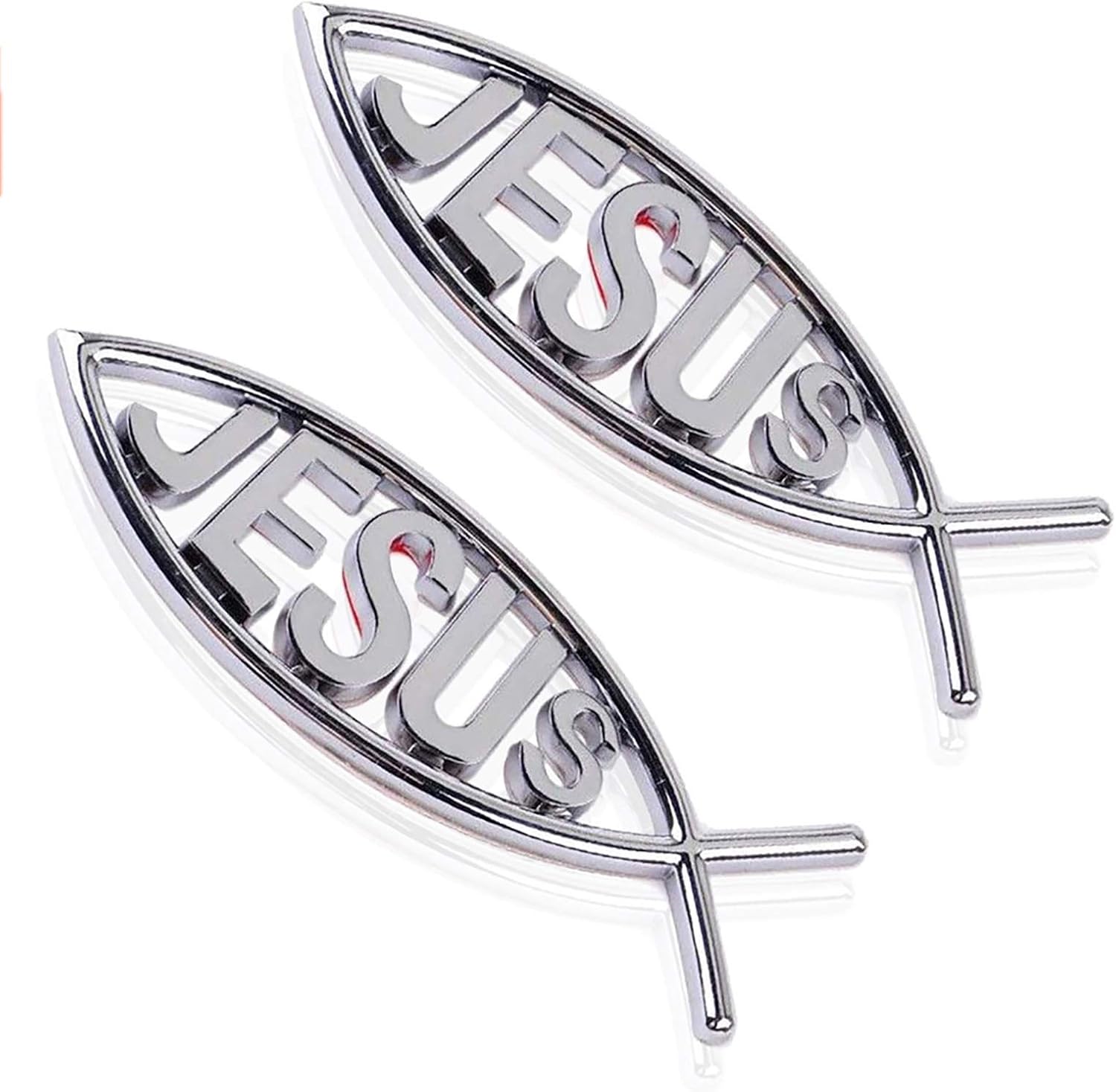 2PCS Jesus Fish Decal Sticker Silver,3D Car Chrome Decal Emblem Sticker Religious God for Jesus Christian Fish Symbol