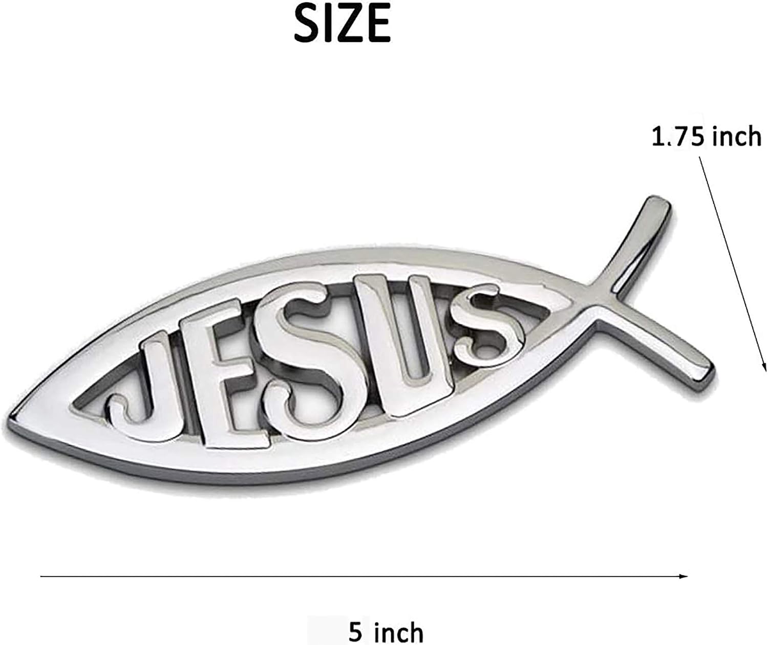2PCS Jesus Fish Decal Sticker Silver,3D Car Chrome Decal Emblem Sticker Religious God for Jesus Christian Fish Symbol