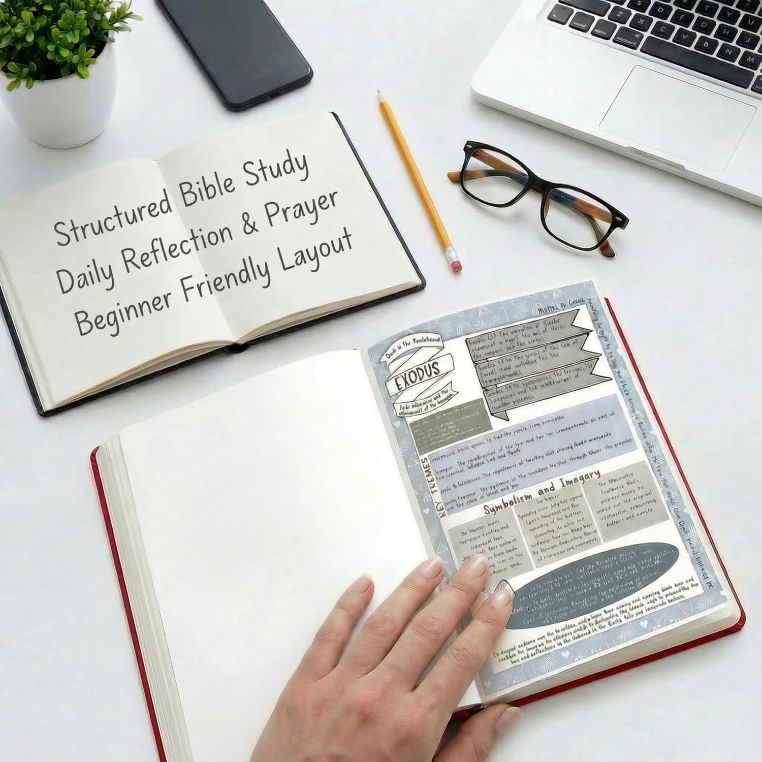 66-Page Bible Study Guide & Journal for Women, Year-Long Devotional | Daily scripture, prayer prompts, reflection pages & PU leather Bible study notebook for beginners and faith growth