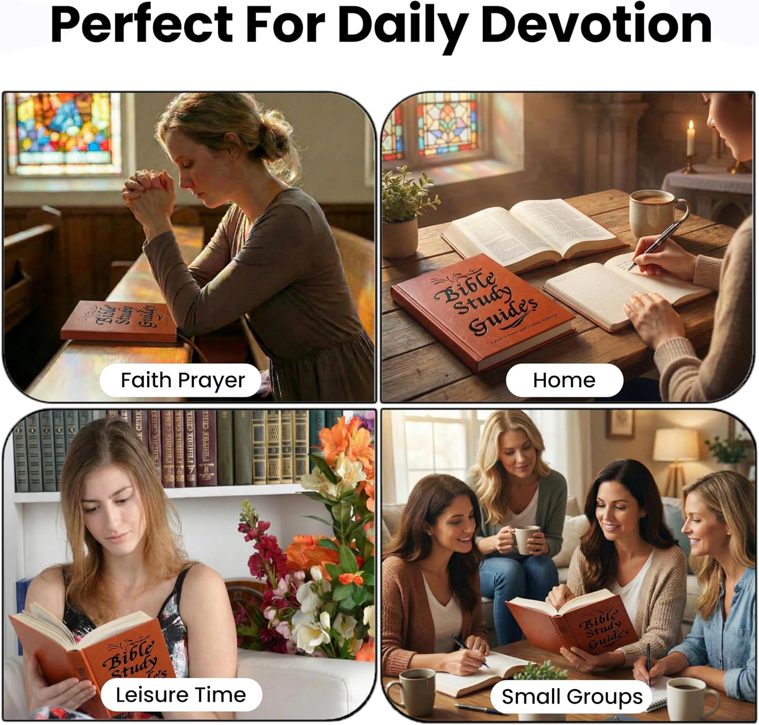 66-Page Bible Study Guide & Journal for Women, Year-Long Devotional | Daily scripture, prayer prompts, reflection pages & PU leather Bible study notebook for beginners and faith growth