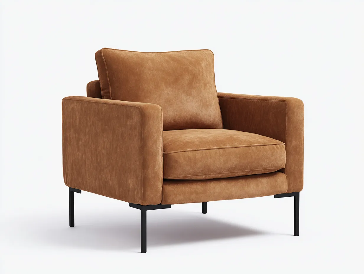Sillón giratorio marrón tostado 116x104x77 cm - terciopelo con costuras verticales - estilo lounge para salón