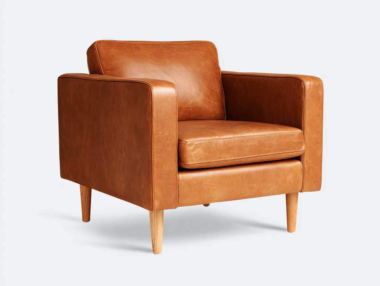 Sillón marrón coñac 128x92x84 cm - efecto piel envejecida - brazos anchos con patas de madera