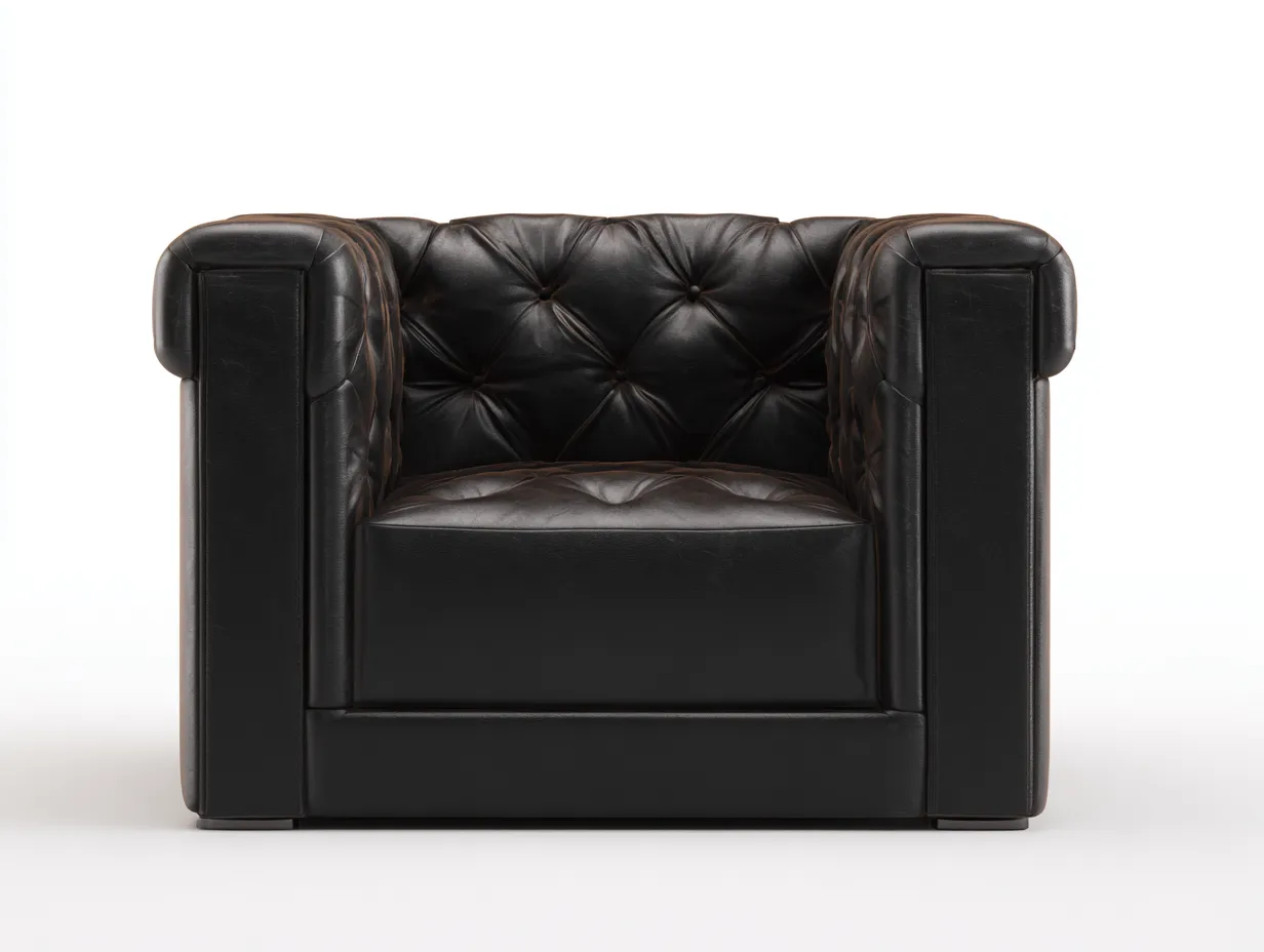 Sillón capitoné negro 128x98x76 cm - efecto piel acolchado - brazos enrollados para salón