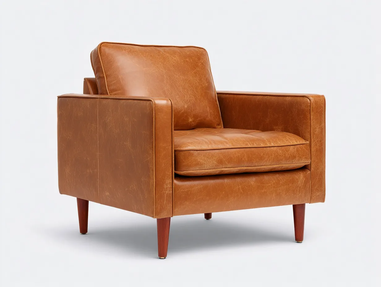 Sillón marrón vintage 130x93x85 cm - efecto piel con respaldo acolchado - patas cónicas para salón