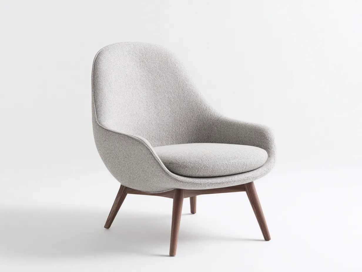 Sillón gris claro 94x86x93 cm - tejido texturizado con patas de madera - estilo nórdico para salón