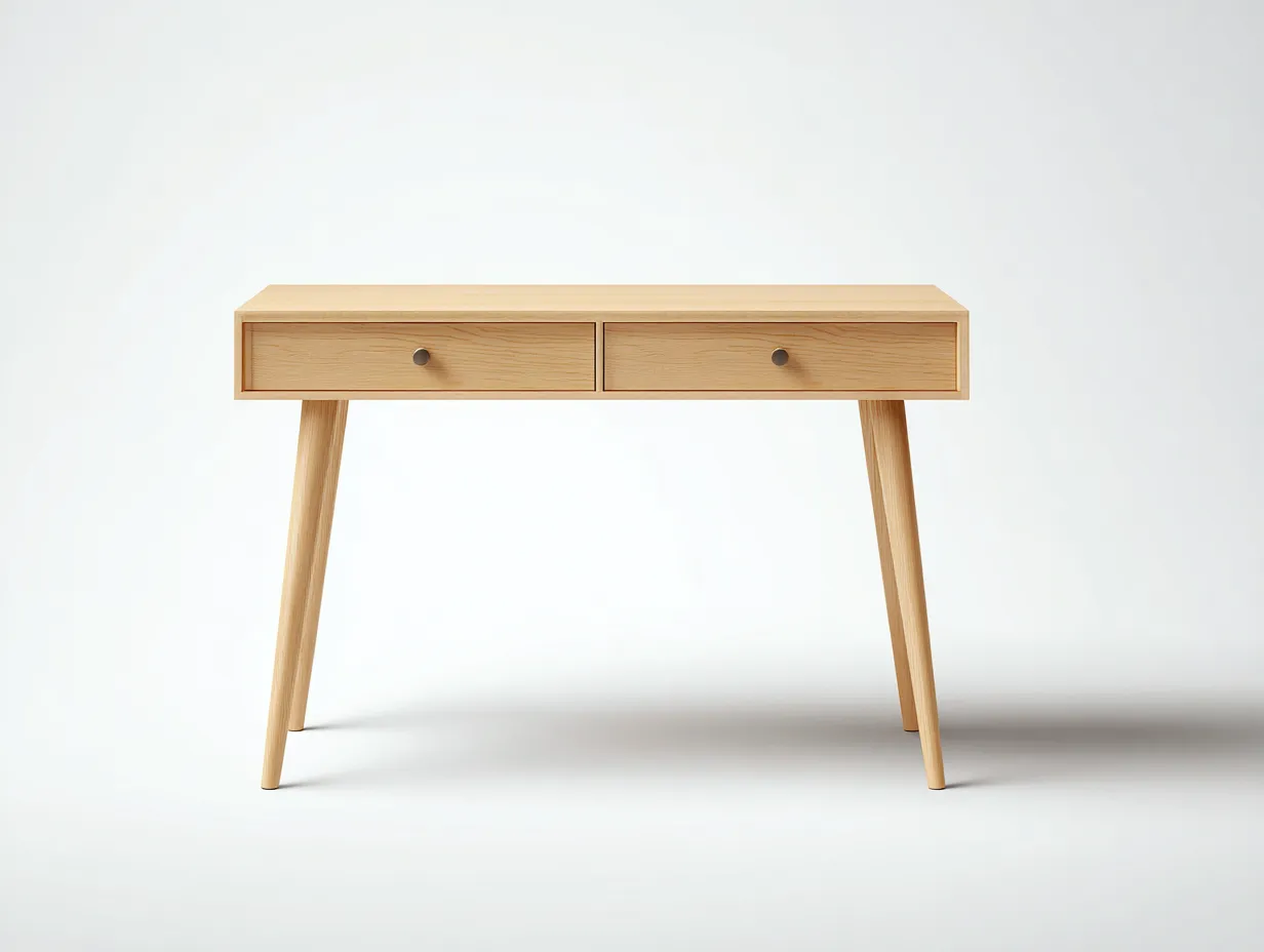 Escritorio de madera clara 120x55x76 cm - dos cajones frontales - patas inclinadas para estudio