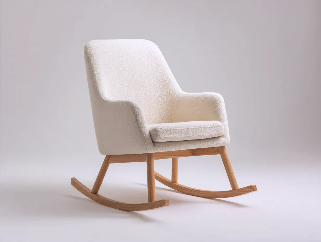Mecedora tapizada blanco roto 76x90x94 cm - estructura de madera clara - estilo nórdico para salón