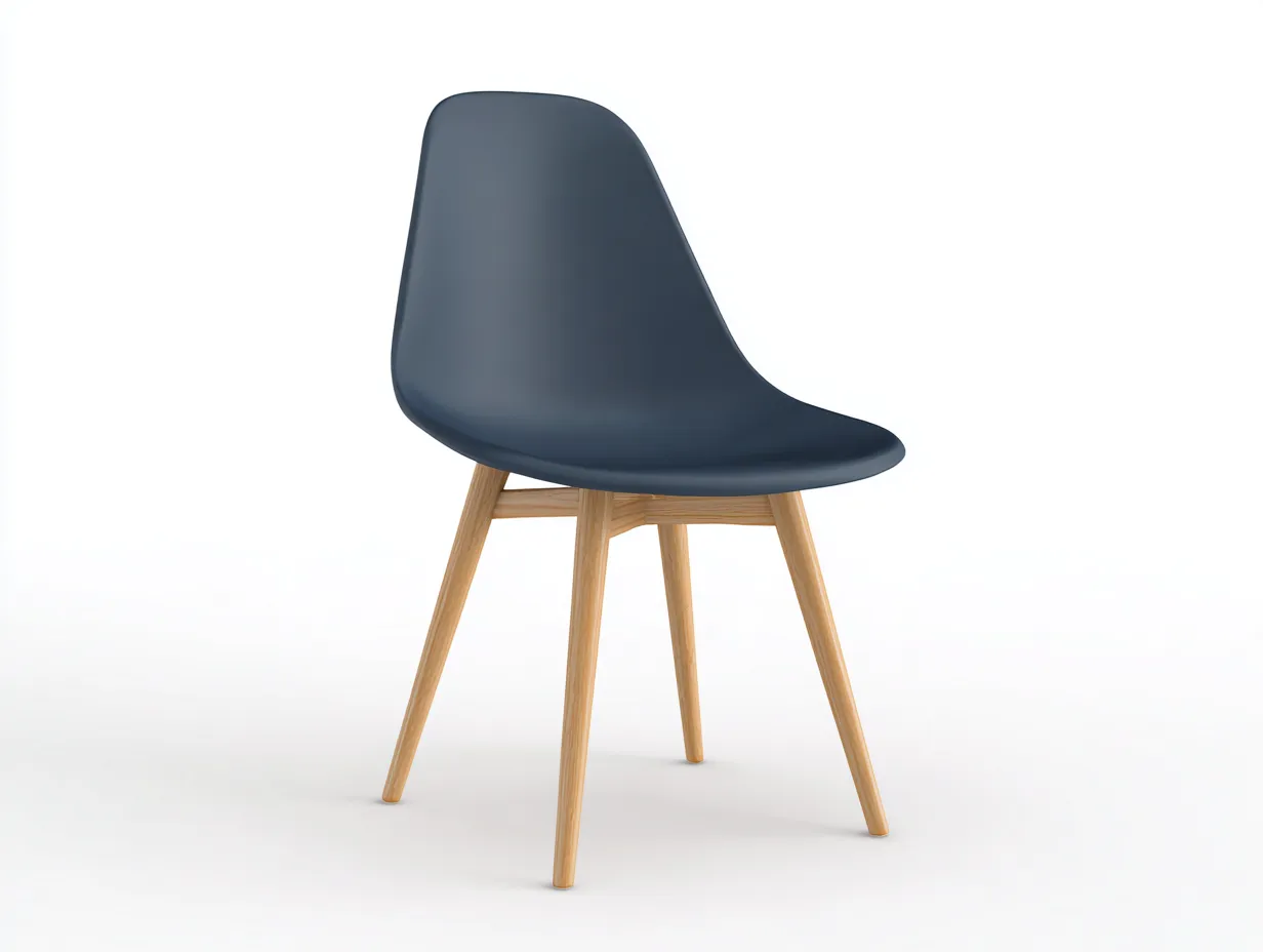 Silla de Comedor 47x53x82 cm - carcasa azul marino y patas de madera clara - estilo nórdico funcional
