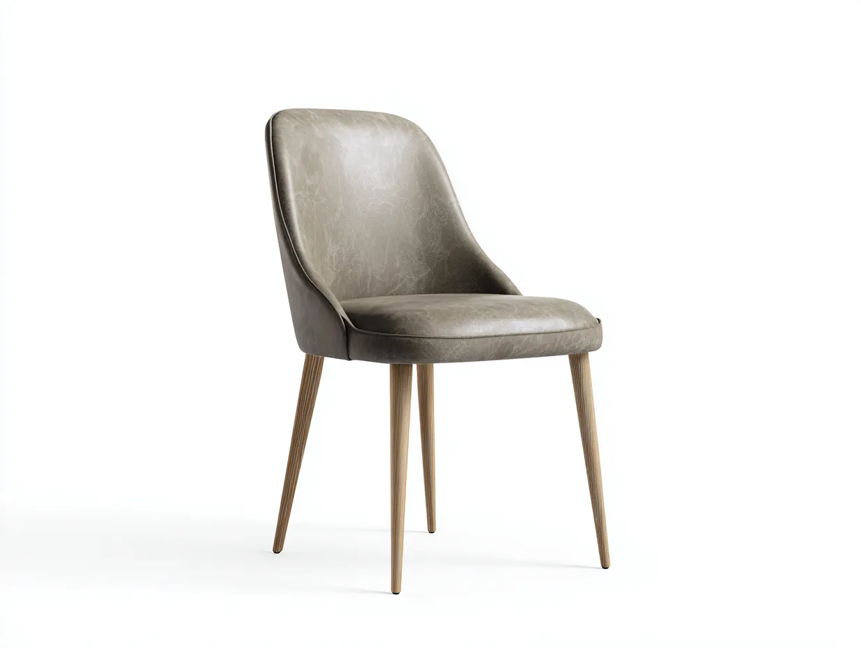 Silla de Comedor 52x58x84 cm - efecto cuero gris envejecido y patas de madera clara - respaldo curvo