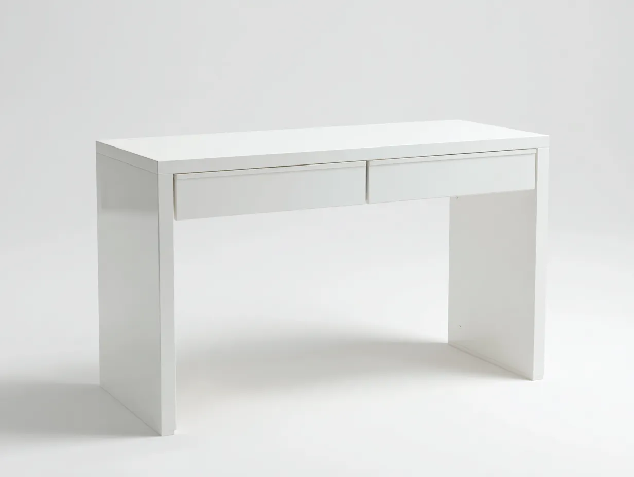 Escritorio blanco alto brillo 142x62x76 cm - dos cajones sin tirador visible - estilo minimalista para estudio