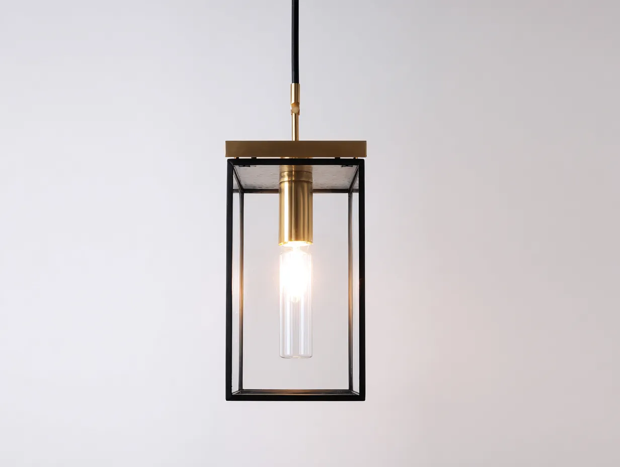 Lámpara Colgante exterior 110x25x22 cm - negro y dorado - farol lineal acristalado de cinco luces