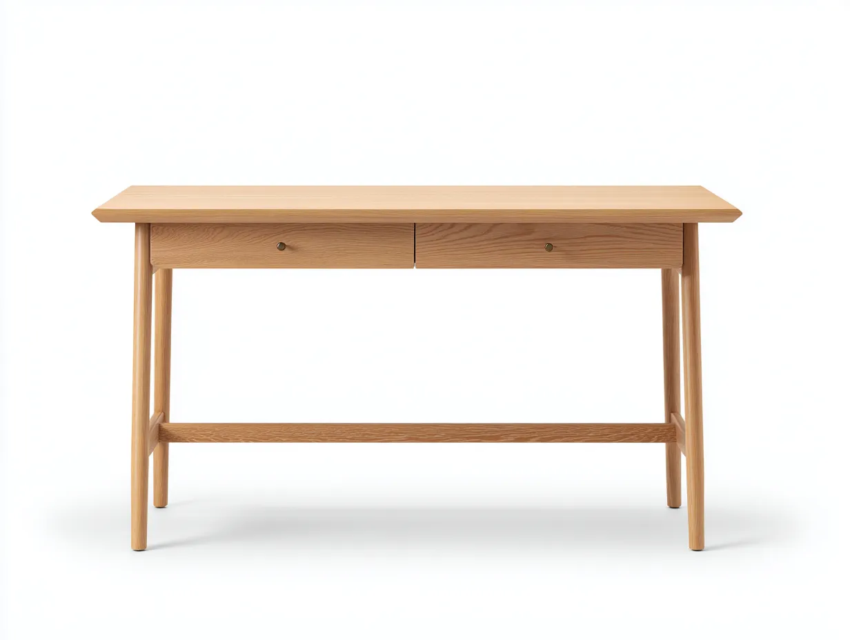 Escritorio de madera natural 142x60x76 cm - dos cajones discretos - patas rectas para estudio