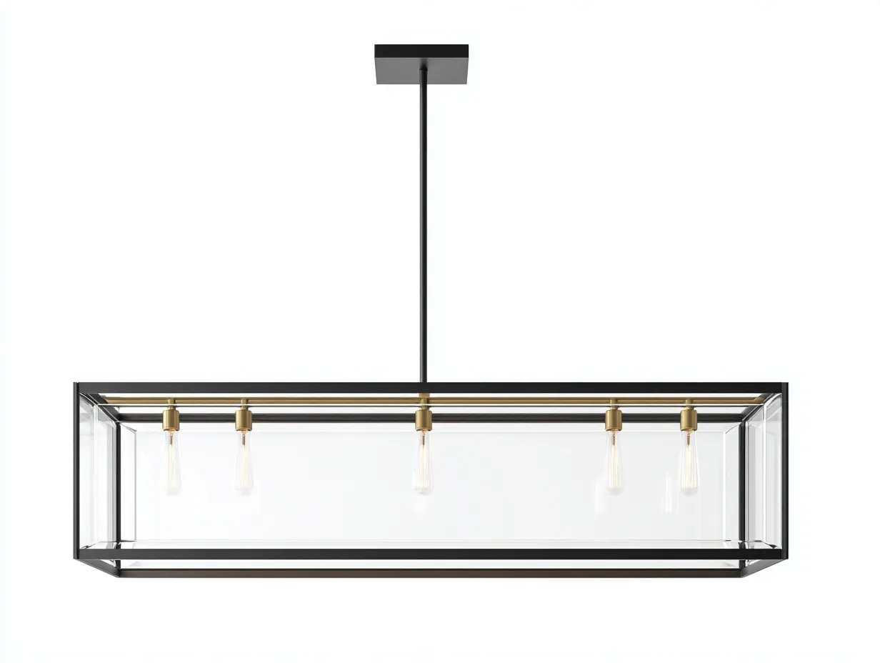 Lámpara Colgante exterior 28x28x62 cm - negro y dorado - farol vertical acristalado con cuerpo alto