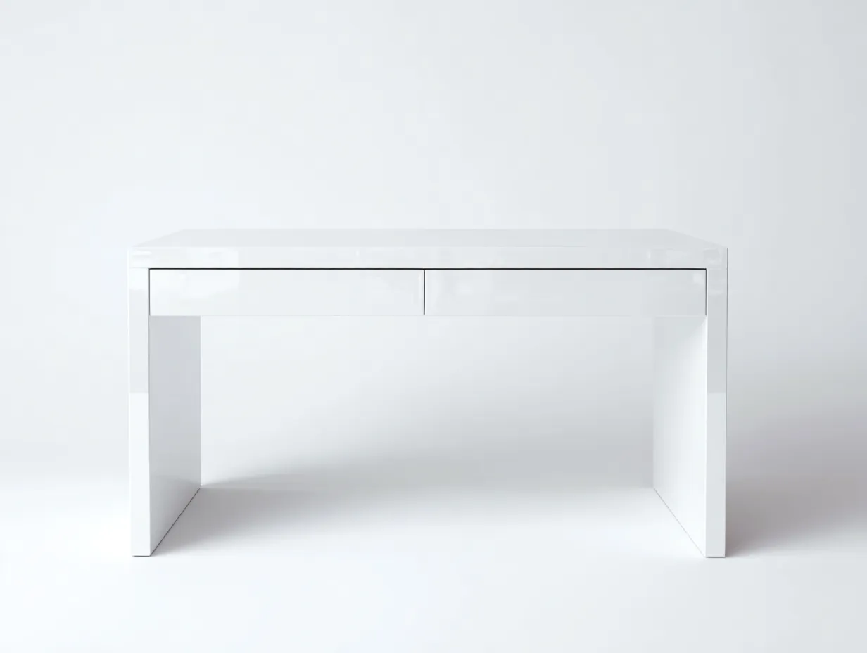 Escritorio blanco lacado 130x58x76 cm - dos cajones lisos - laterales cerrados para estudio moderno