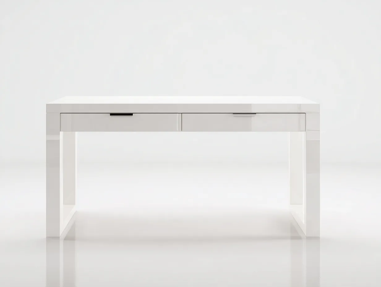 Escritorio blanco brillo 140x60x76 cm - dos cajones integrados - laterales cerrados para estudio