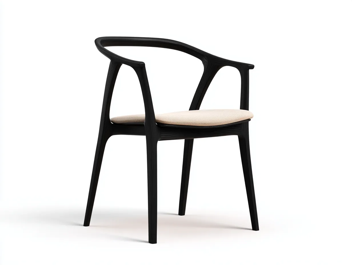 Silla de comedor 58x54x78 cm - madera negra y asiento beige - diseño orgánico