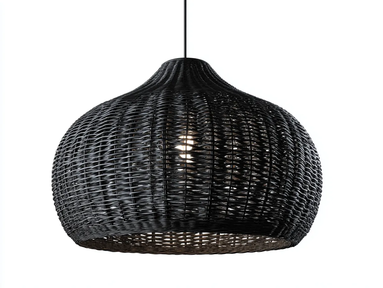 Lámpara Colgante 52x52x38 cm - fibra trenzada negra - pantalla orgánica para porche exterior