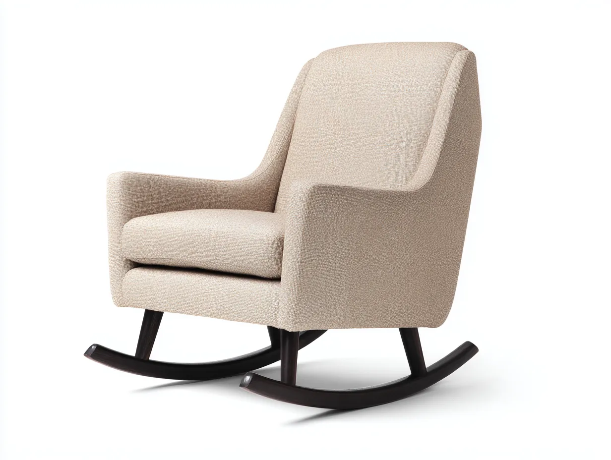 Mecedora tapizada beige 78x92x96 cm - base de madera oscura - respaldo alto para salón