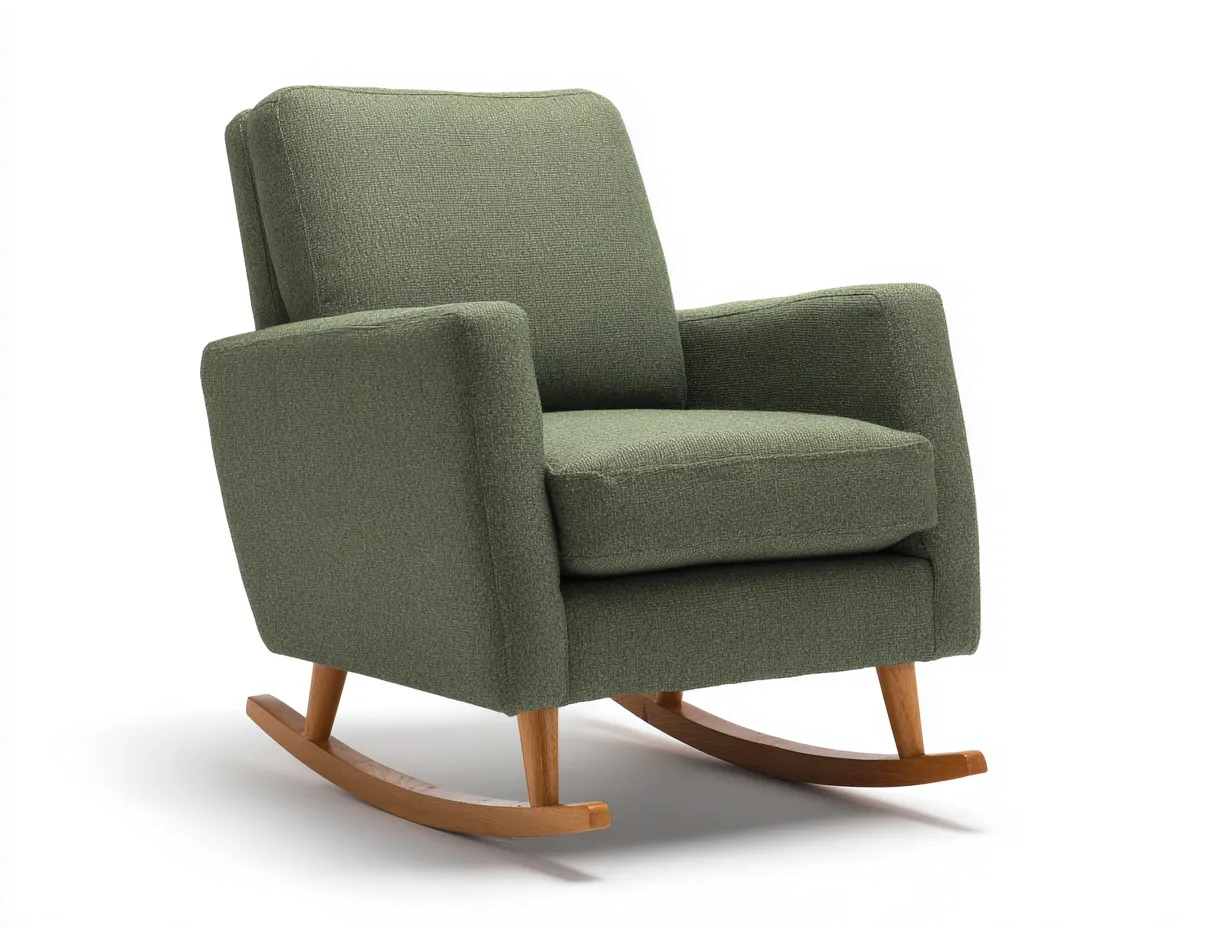 Mecedora tapizada verde salvia 84x94x93 cm - estructura de madera curva - asiento ancho para salón