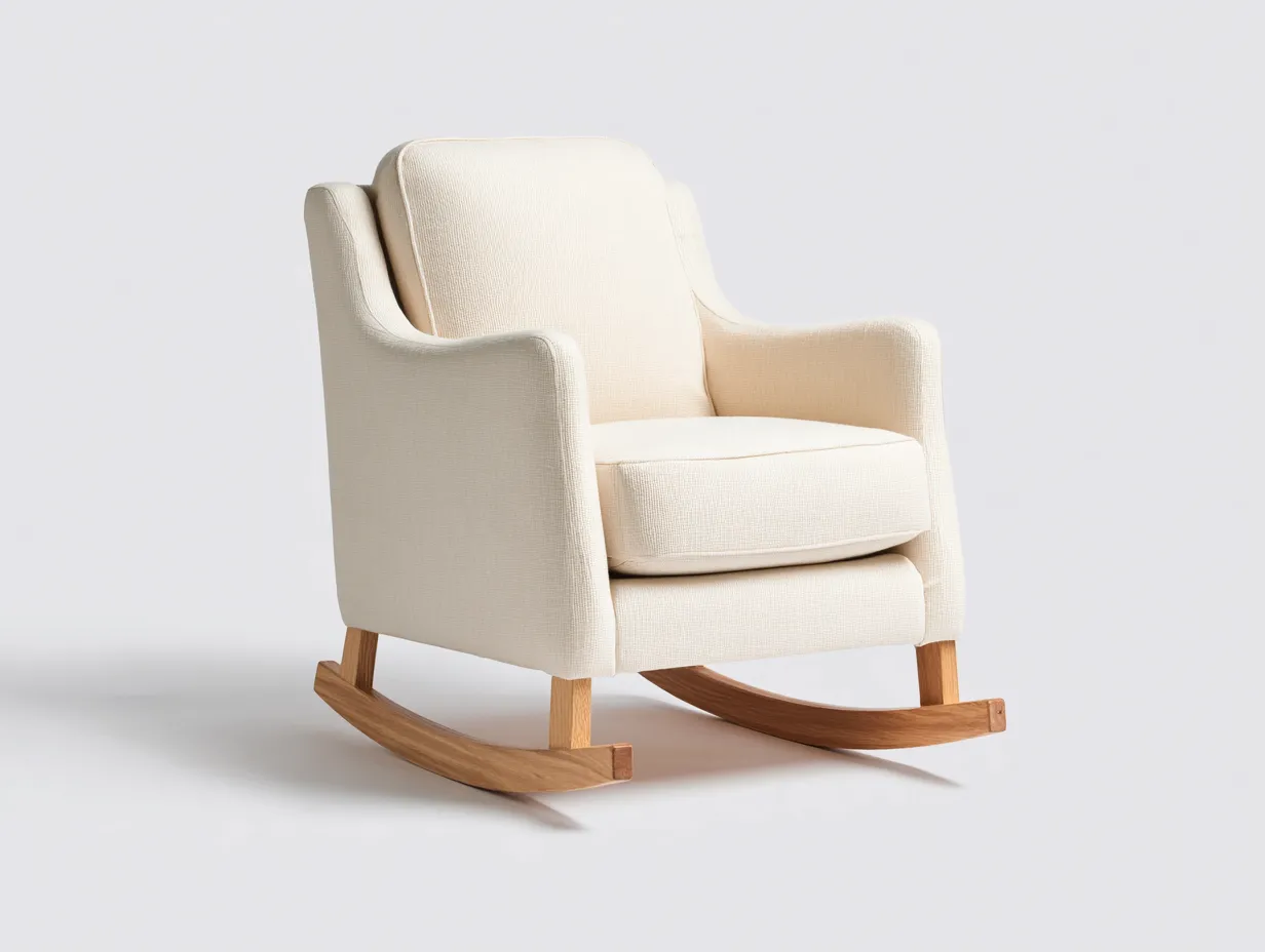 Mecedora tapizada blanco crema 83x94x94 cm - base de madera natural - asiento amplio para salón