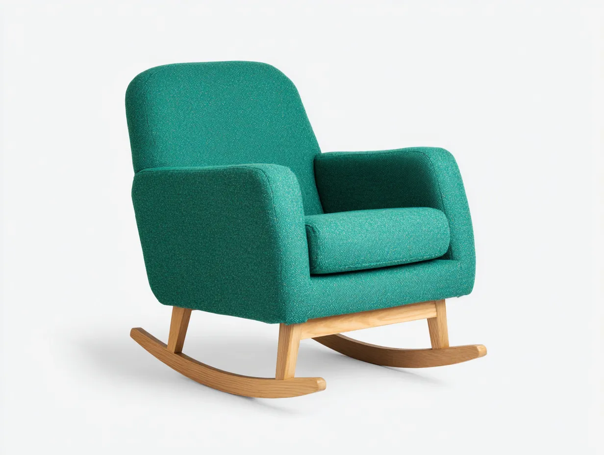 Mecedora tapizada turquesa 83x93x92 cm - base de madera clara - diseño moderno para salón