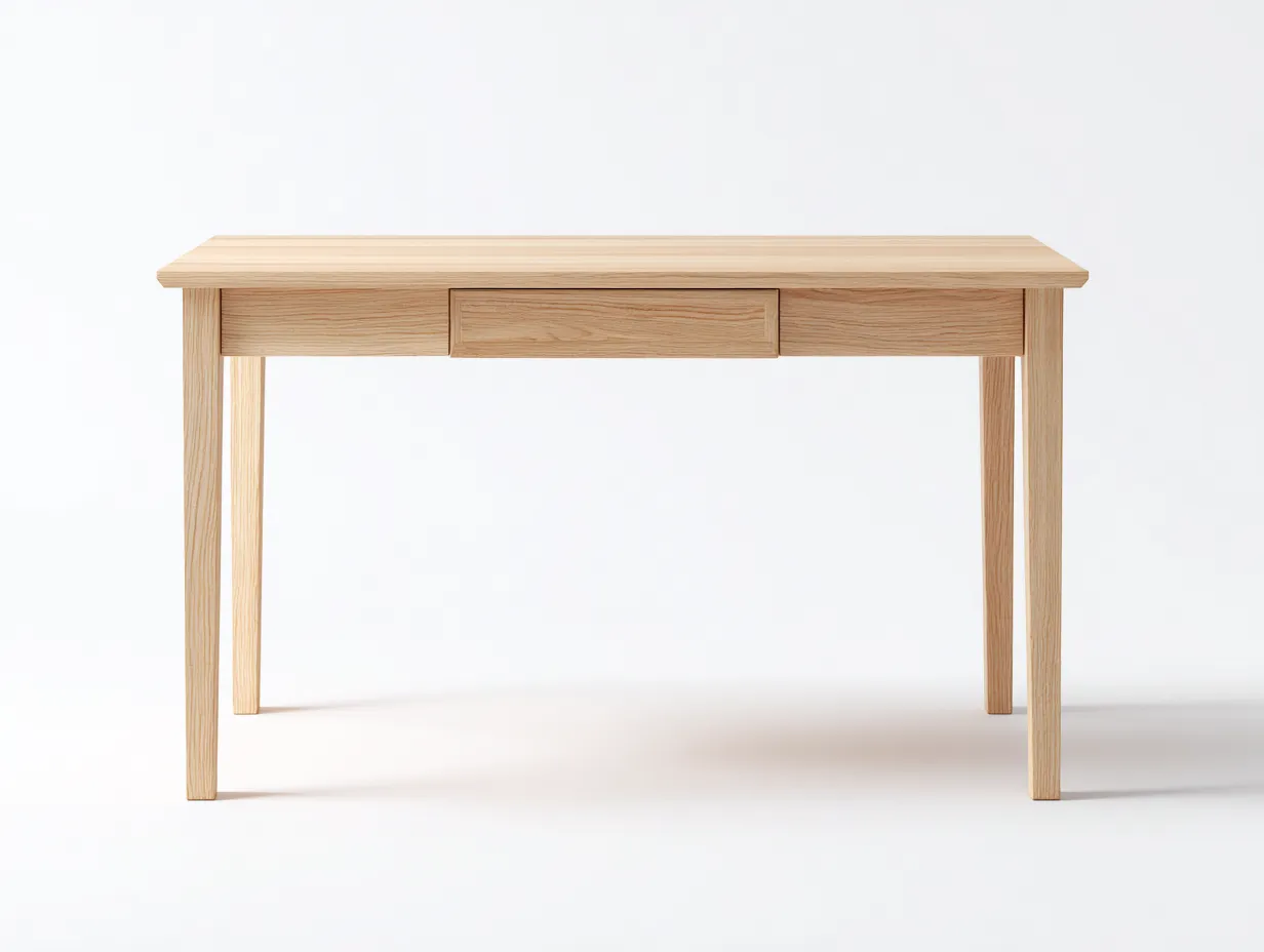 Escritorio de madera natural 128x58x77 cm - cajón central integrado - estilo minimalista para estudio
