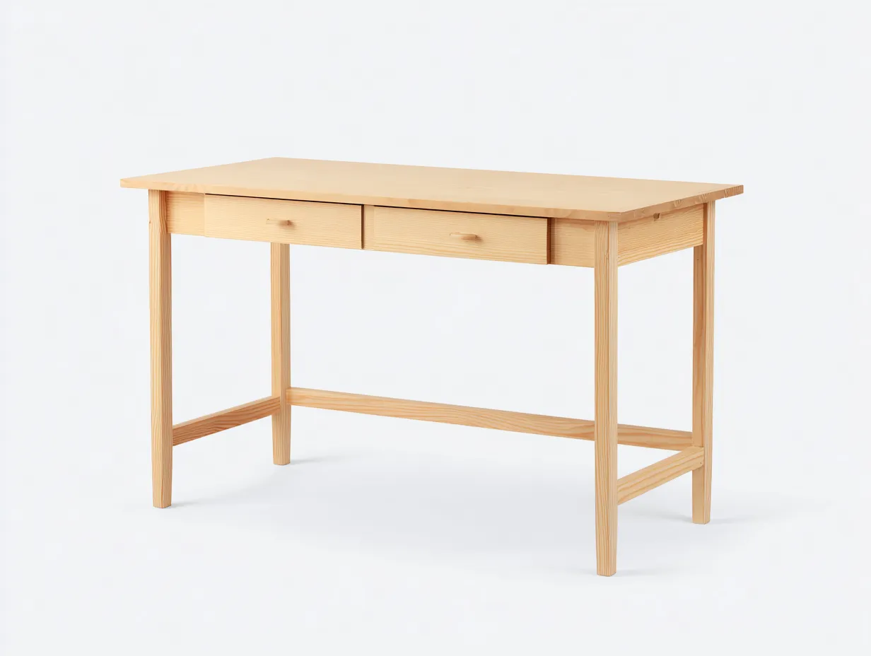 Escritorio de madera clara 140x60x76 cm - dos cajones y travesaño inferior - diseño funcional para estudio