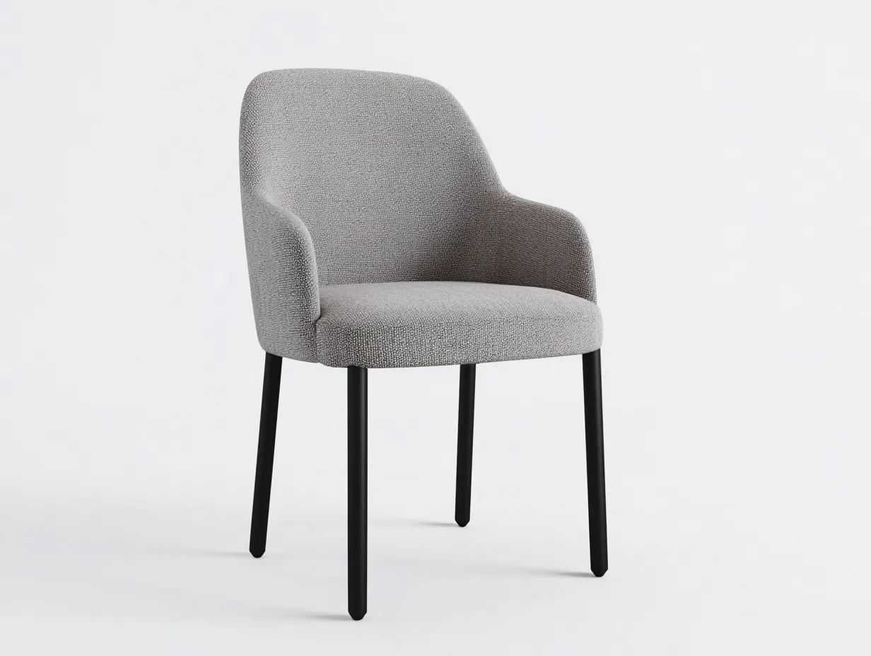 Silla de comedor 56x57x81 cm - tejido gris y patas negras - con brazos envolventes
