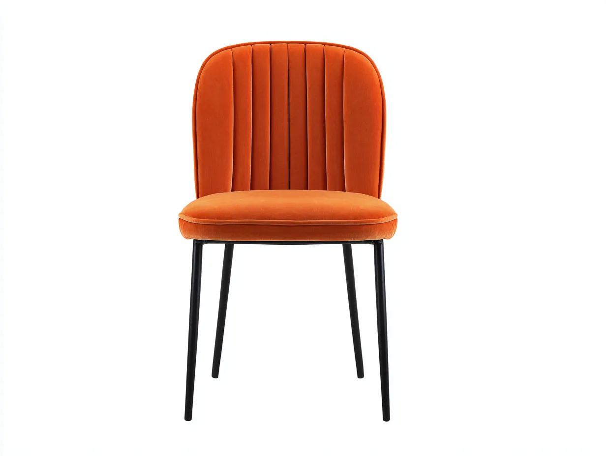 Silla de comedor 46x55x84 cm - terciopelo naranja y metal negro - respaldo acanalado