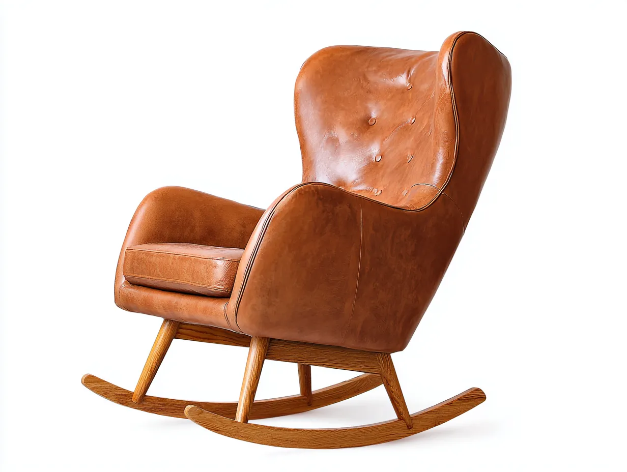 Mecedora camel capitoné 83x99x103 cm - cuero sintético y madera clara - estilo vintage para salón