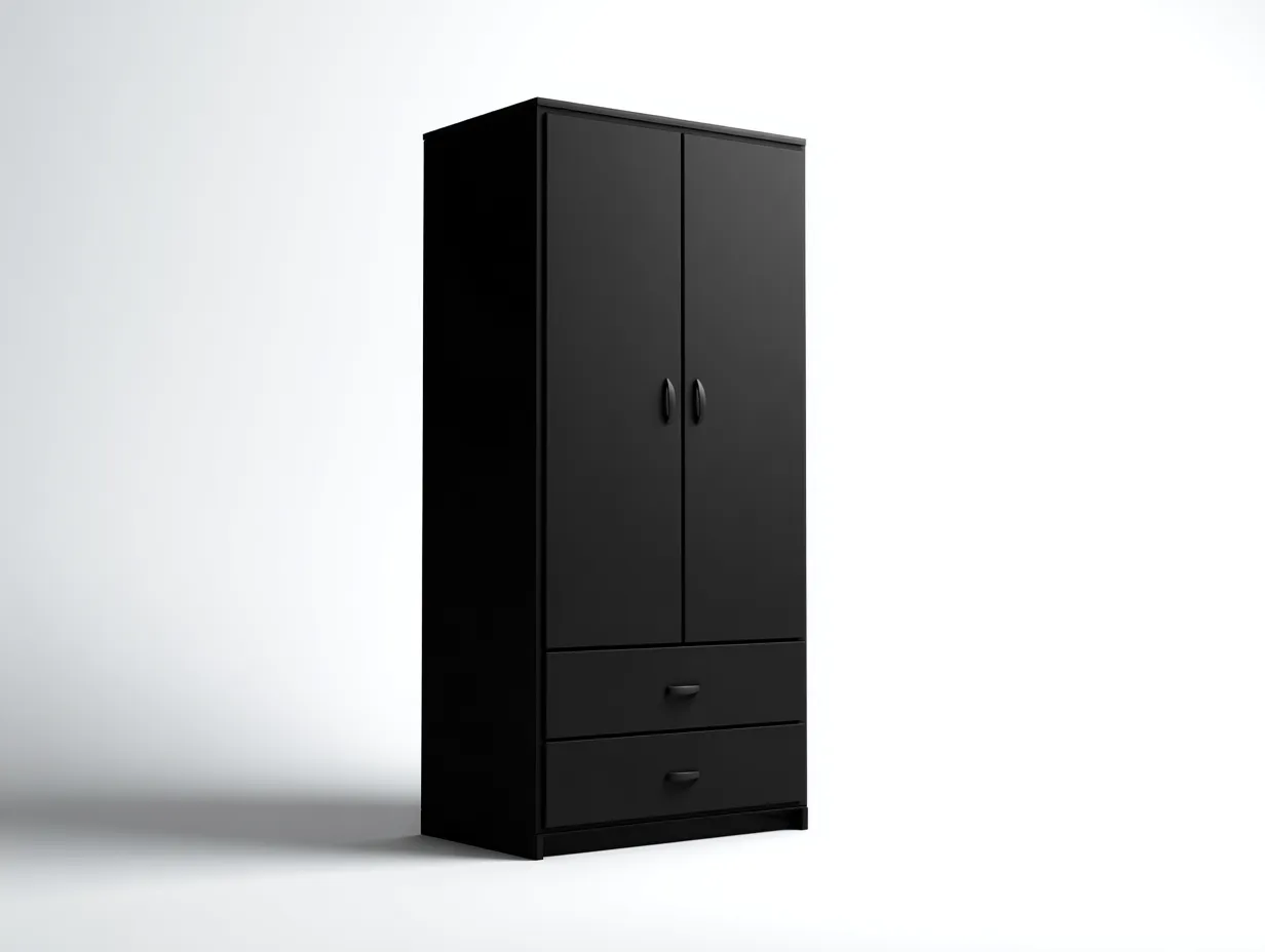 Armoire 2 portes bois 100x55x185 cm noir pour chambre - design moderne avec tiroirs-Kavojahaus