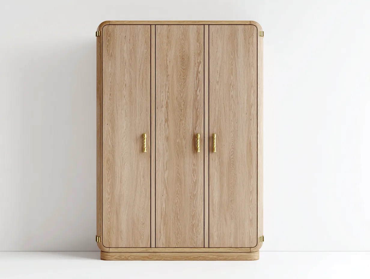 Armoire 3 portes effet chêne 120x55x180 cm pour chambre - poignées dorées design moderne-Kavojahaus