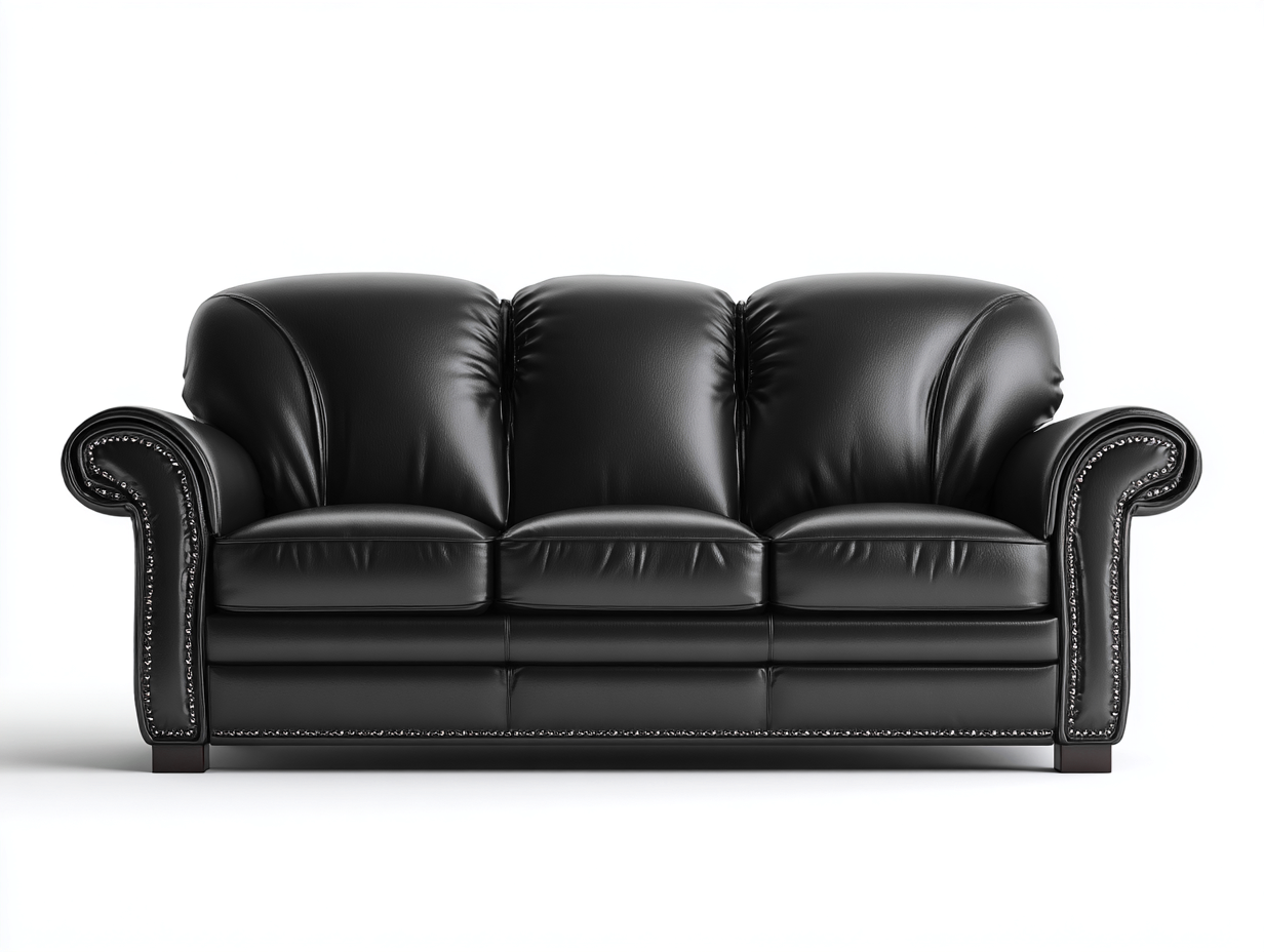 3 Sitzer Sofas Kunstleder Polster 200x90x85 cm - Schwarz - Klassisches Design geeignet für Wohnzimmer-Zanaocorner.