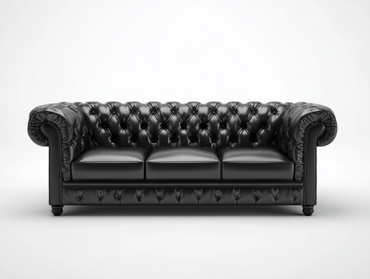 3 Sitzer Sofas Kunstleder Chesterfield Polster 210x92x78 cm - Schwarz - Klassisches Vintage Design geeignet für Wohnzimmer-Zanaocorner.
