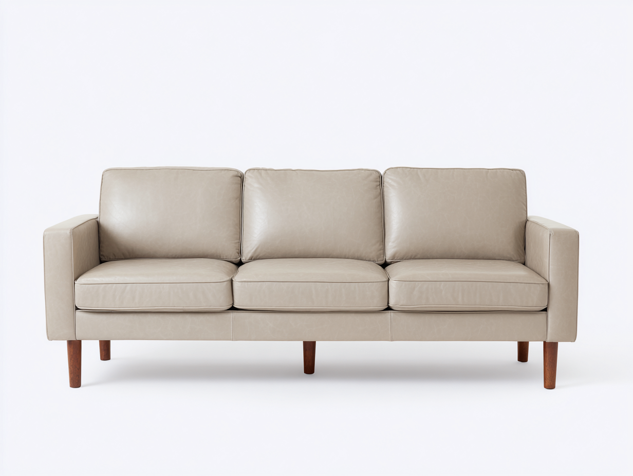 3 Sitzer Sofas Kunstleder Polster 205x85x82 cm - Beige - Modernes Minimalistisches Design geeignet für Wohnzimmer-Zanaocorner.