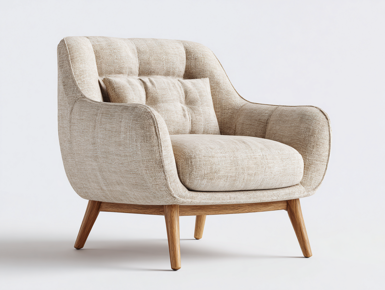 Sessel Stoff 82x88x90 cm - Beige - Gepolsterter Komfortsessel mit Holzbeinen - Modernes Design für Wohnzimmer-Zanaocorner.