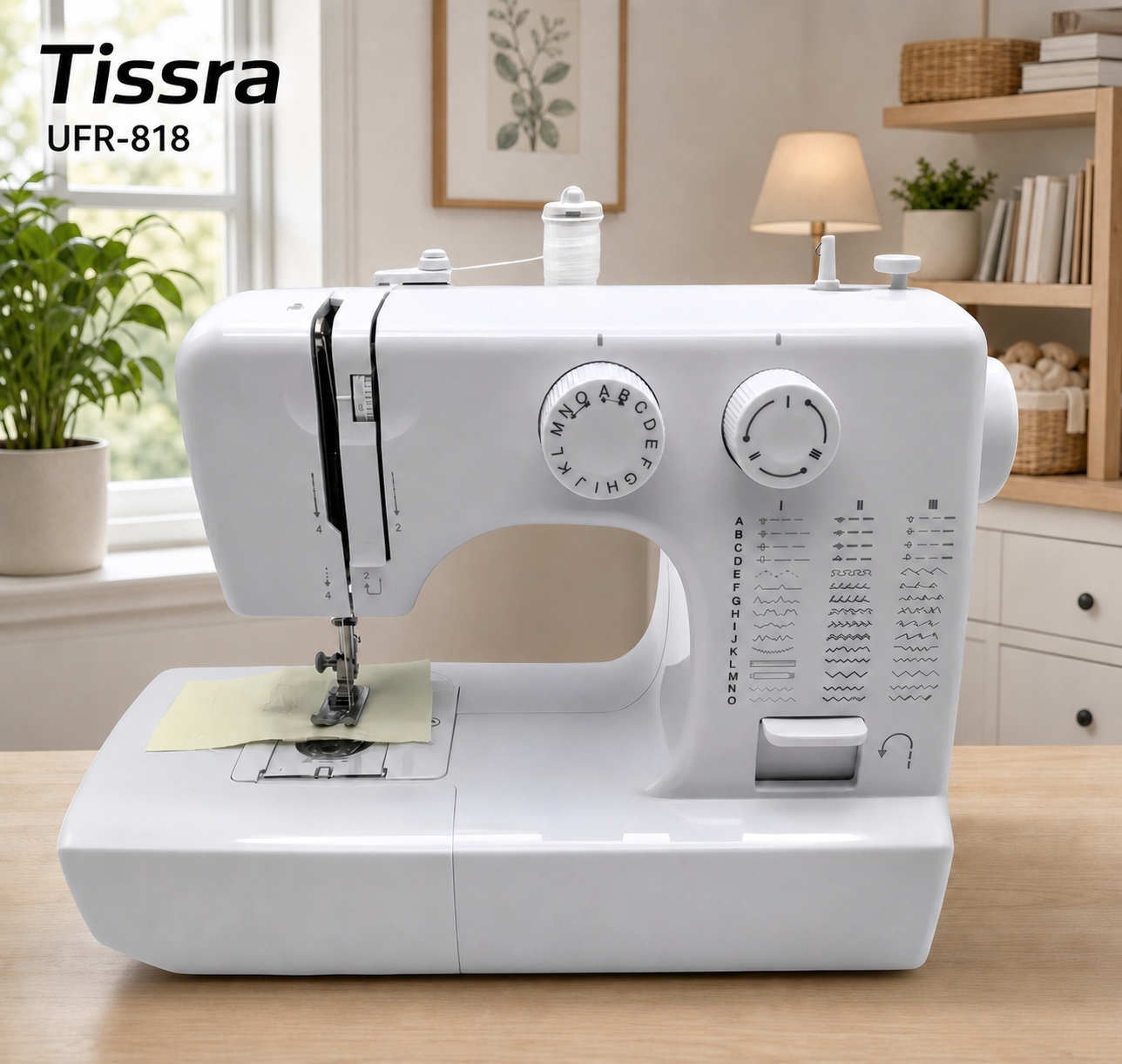 Multifunctional household sewing machine with double thread, double needle, and 12 stitch options.