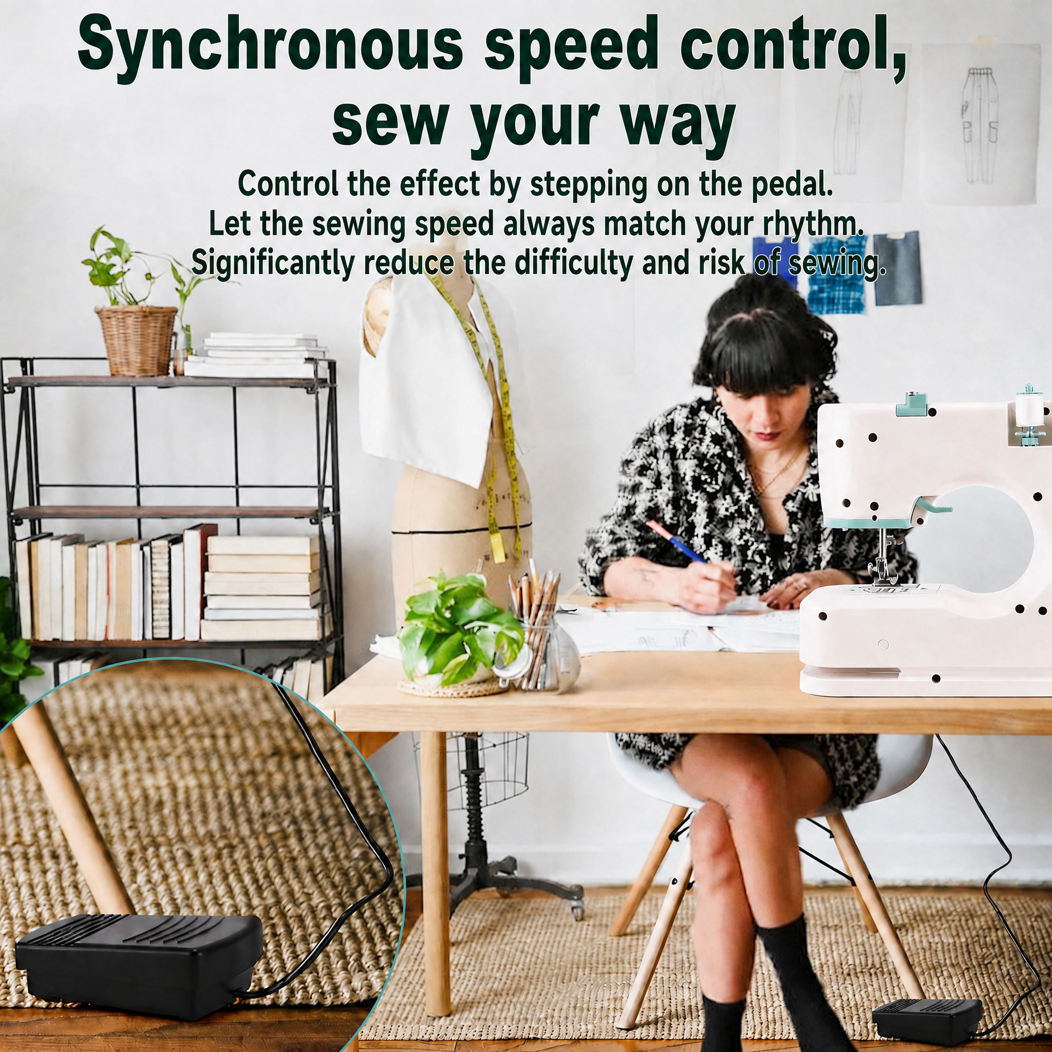 Multifunctional household sewing machine with double thread, double needle, and 12 stitch options.