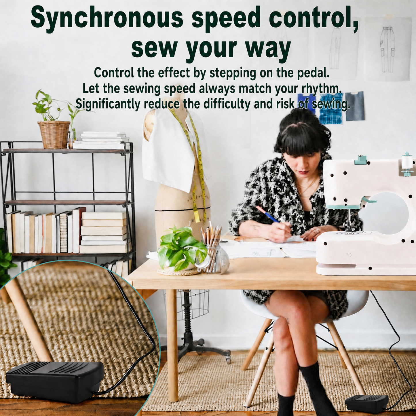 Multifunctional household sewing machine with double thread, double needle, and 12 stitch options.