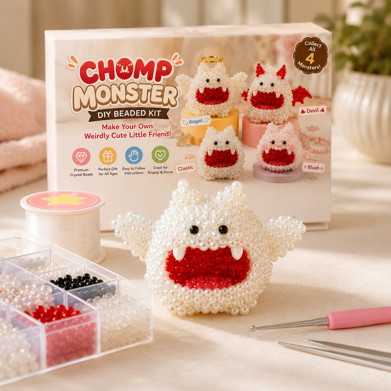 Chubby Chomp Pals DIY Beaded Kit – Cute Little Monster Craft Set