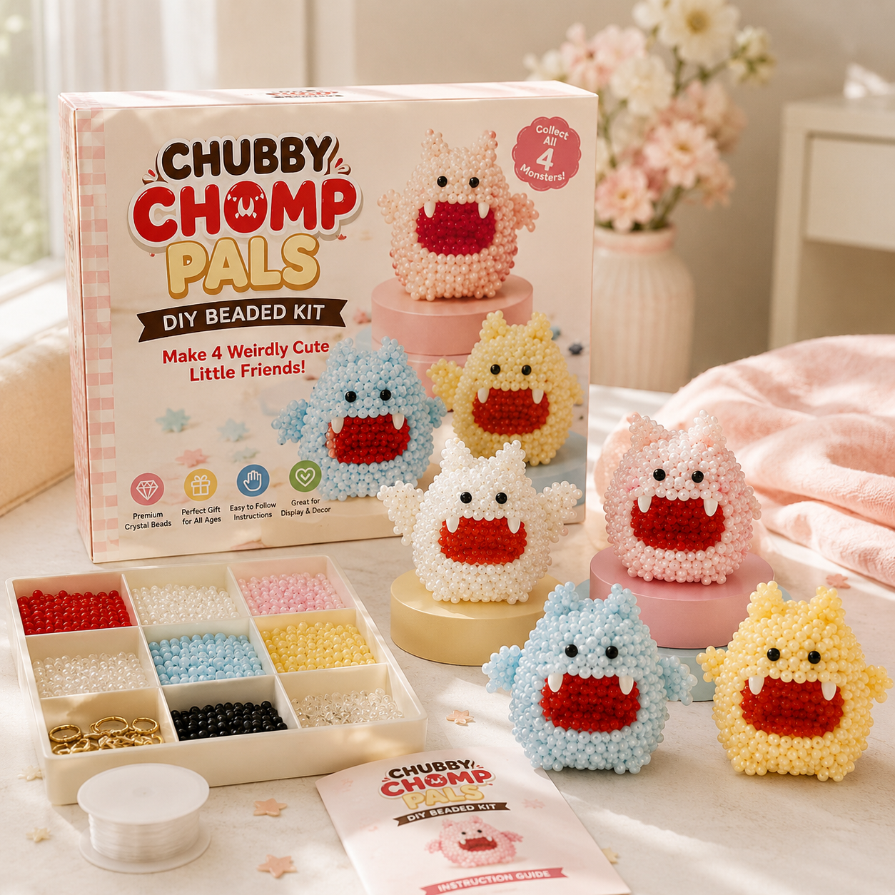 Chubby Chomp Pals DIY Beaded Kit – Cute Little Monster Craft Set